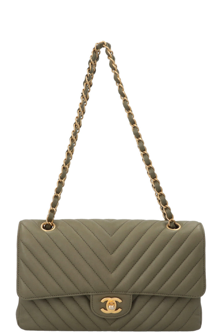 CHANEL Chevron Medium Double Flap Bag Green