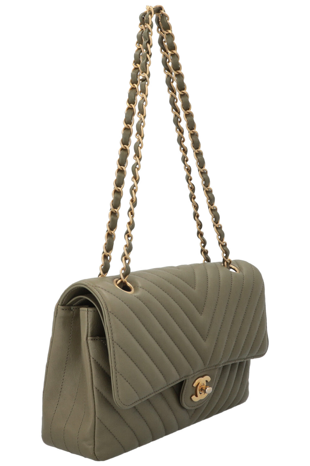 CHANEL Chevron Medium Double Flap Bag Green
