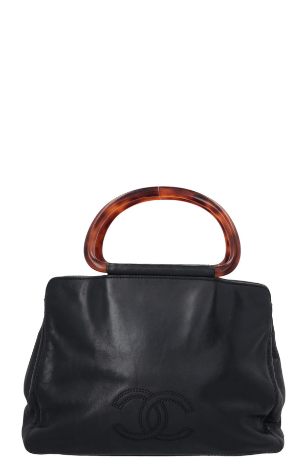 Sac cabas CHANEL à deux anses en agneau écaille de tortue noir