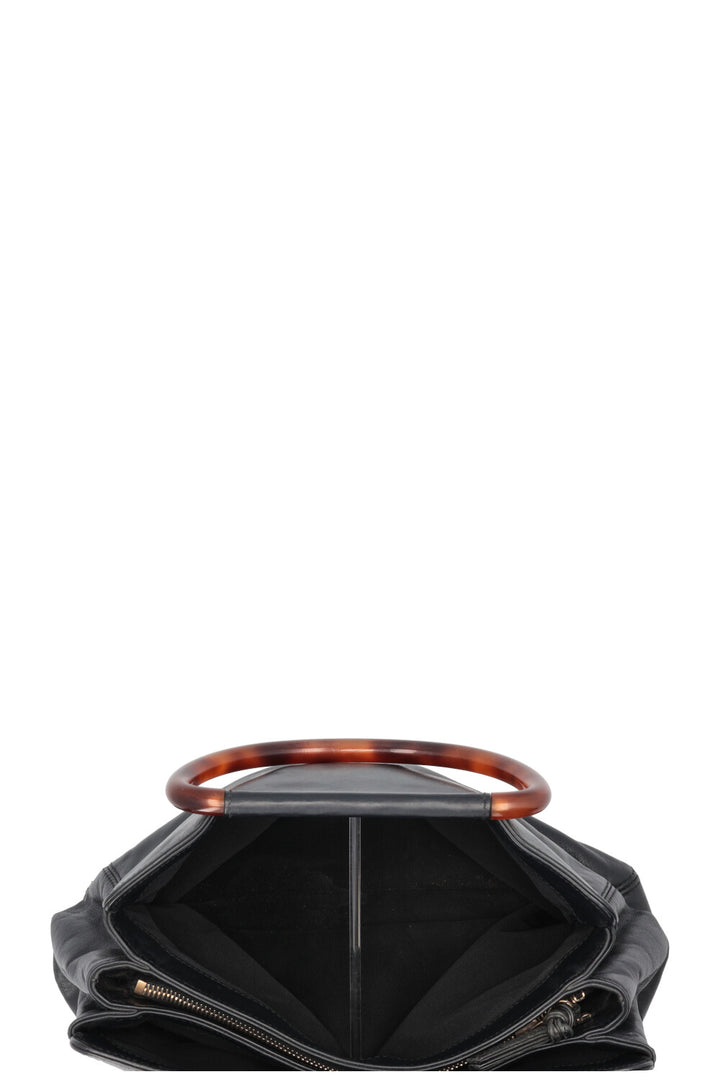 CHANEL Two Handle Tote Bag Lambskin Tortoise Black