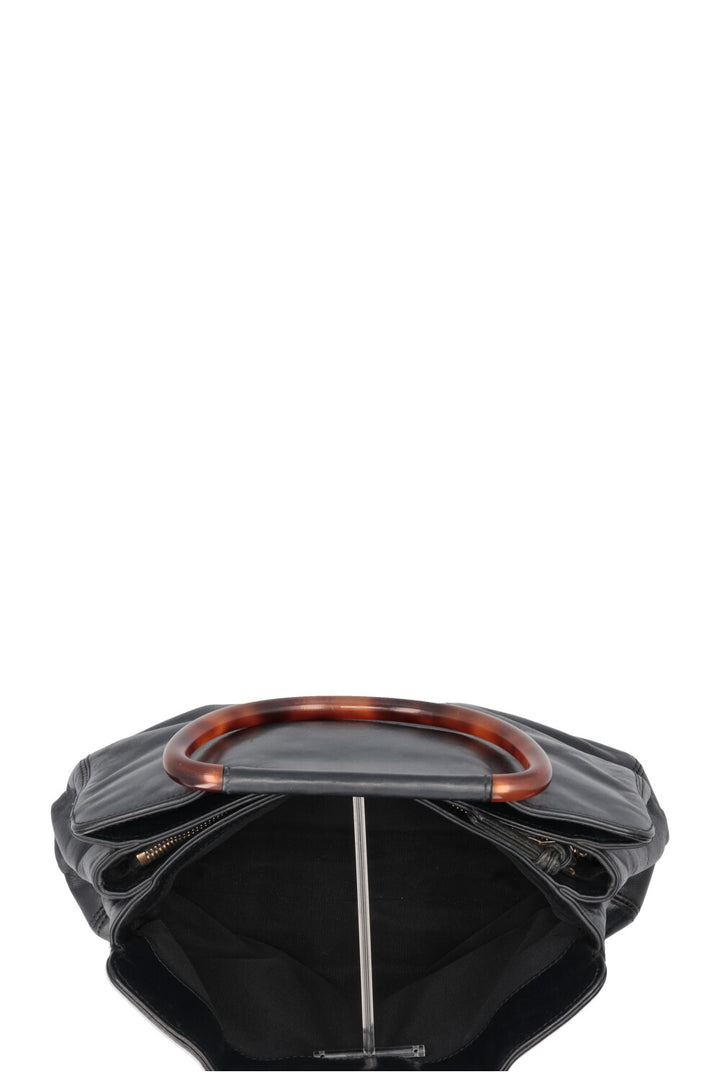 CHANEL Two Handle Tote Bag Lambskin Tortoise Black
