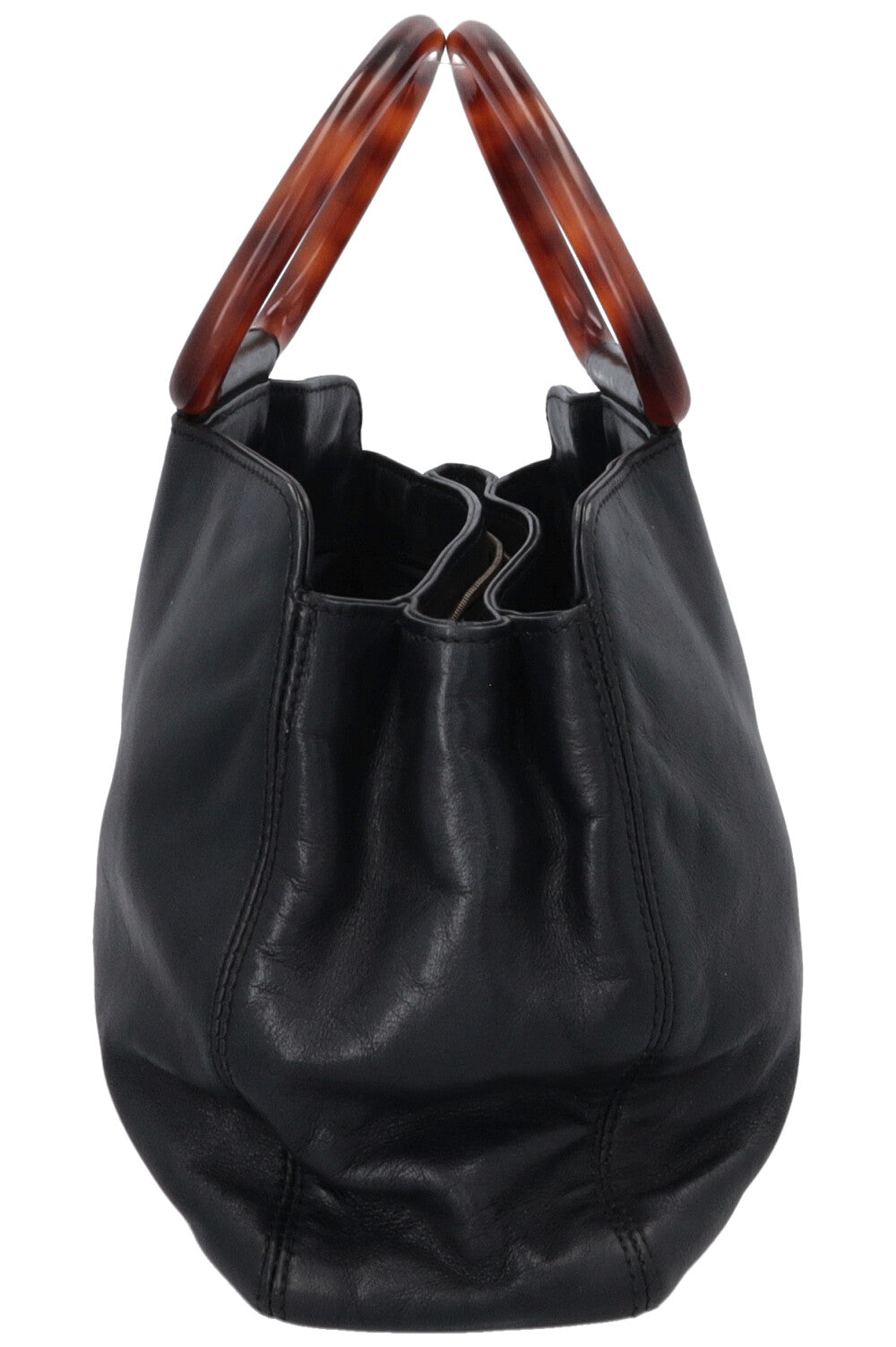 CHANEL Two Handle Tote Bag Lambskin Tortoise Black