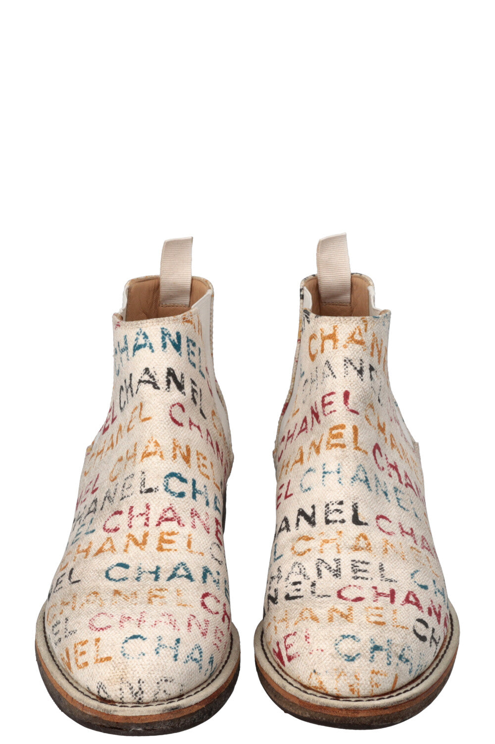 CHANEL Logo Ankle Boots Off-White
