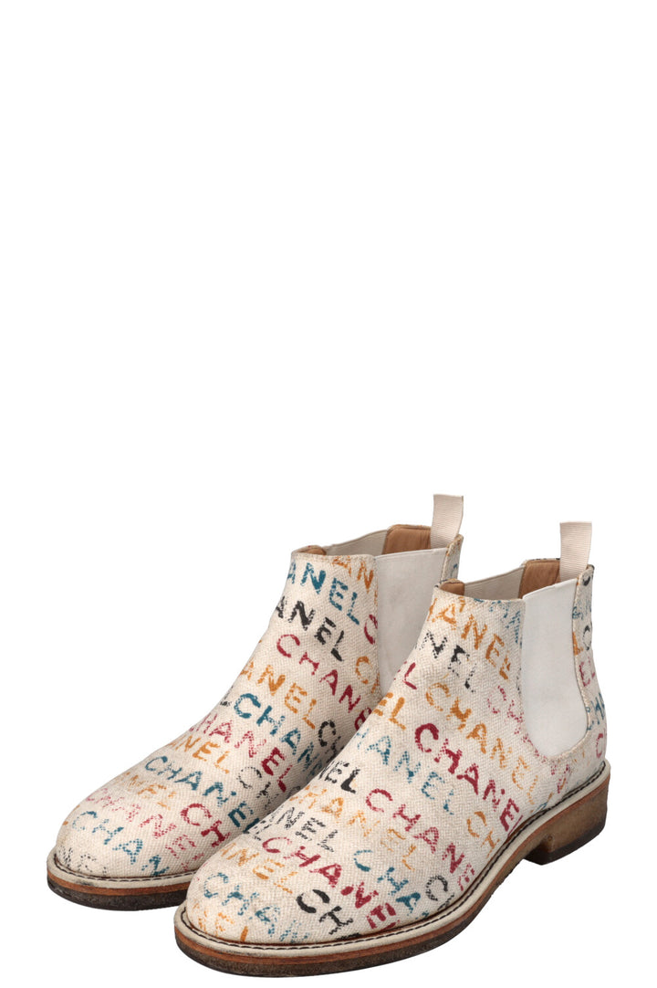 CHANEL Logo Ankle Boots Off-White