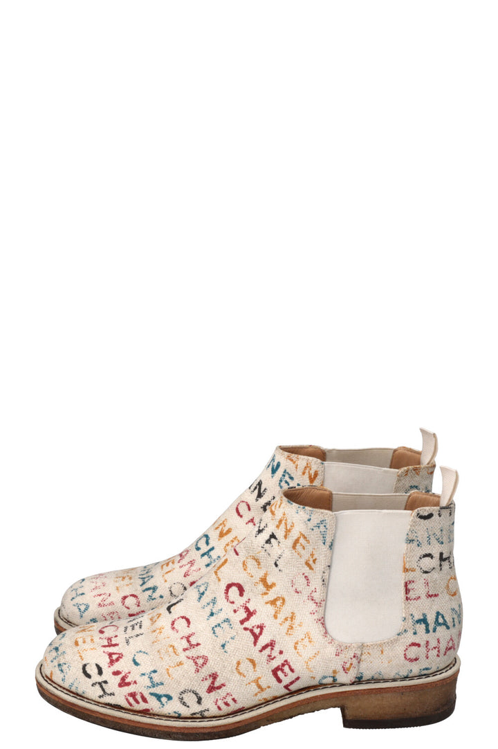 CHANEL Logo Ankle Boots Off-White