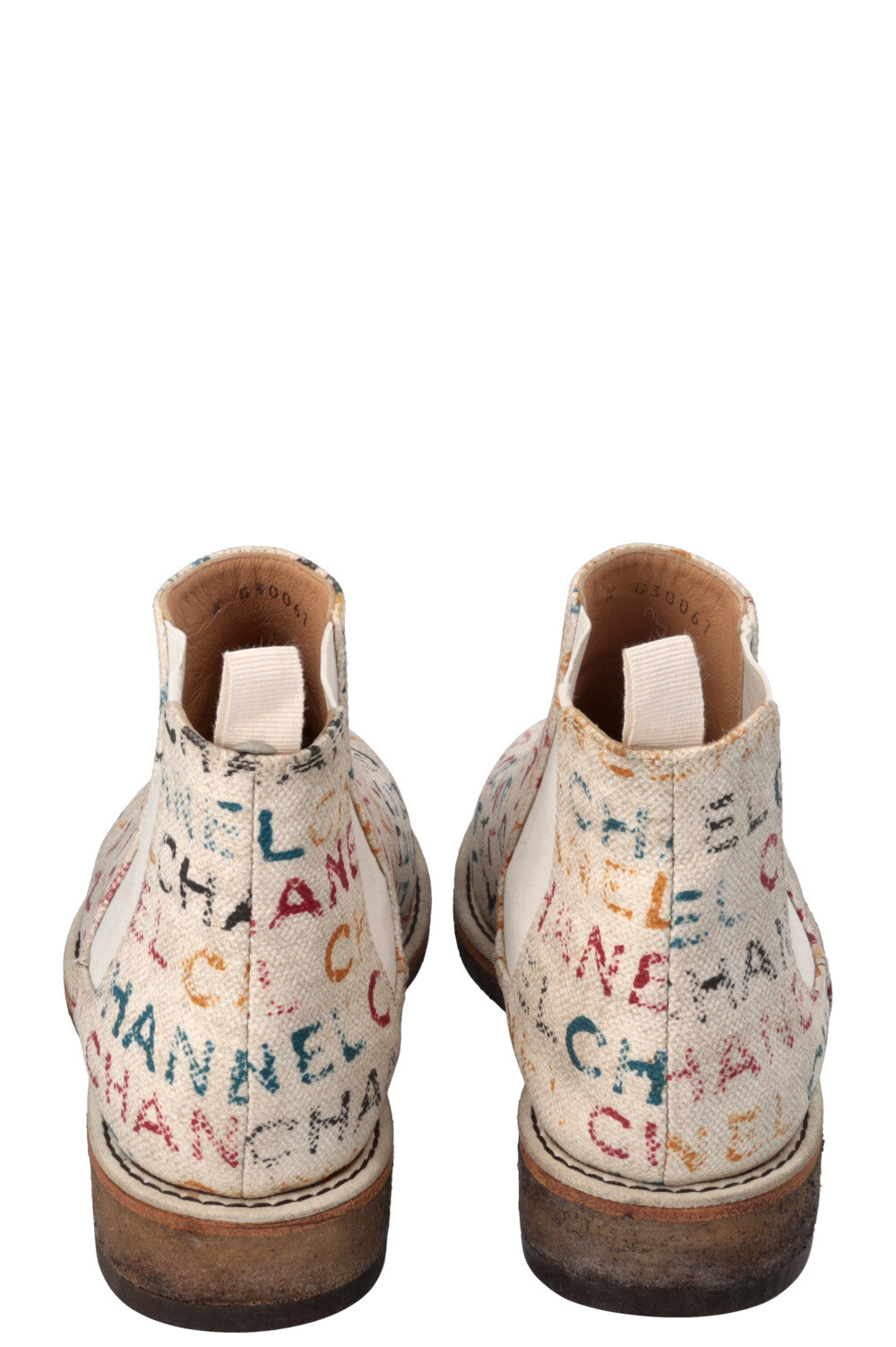 CHANEL Logo Ankle Boots Off-White