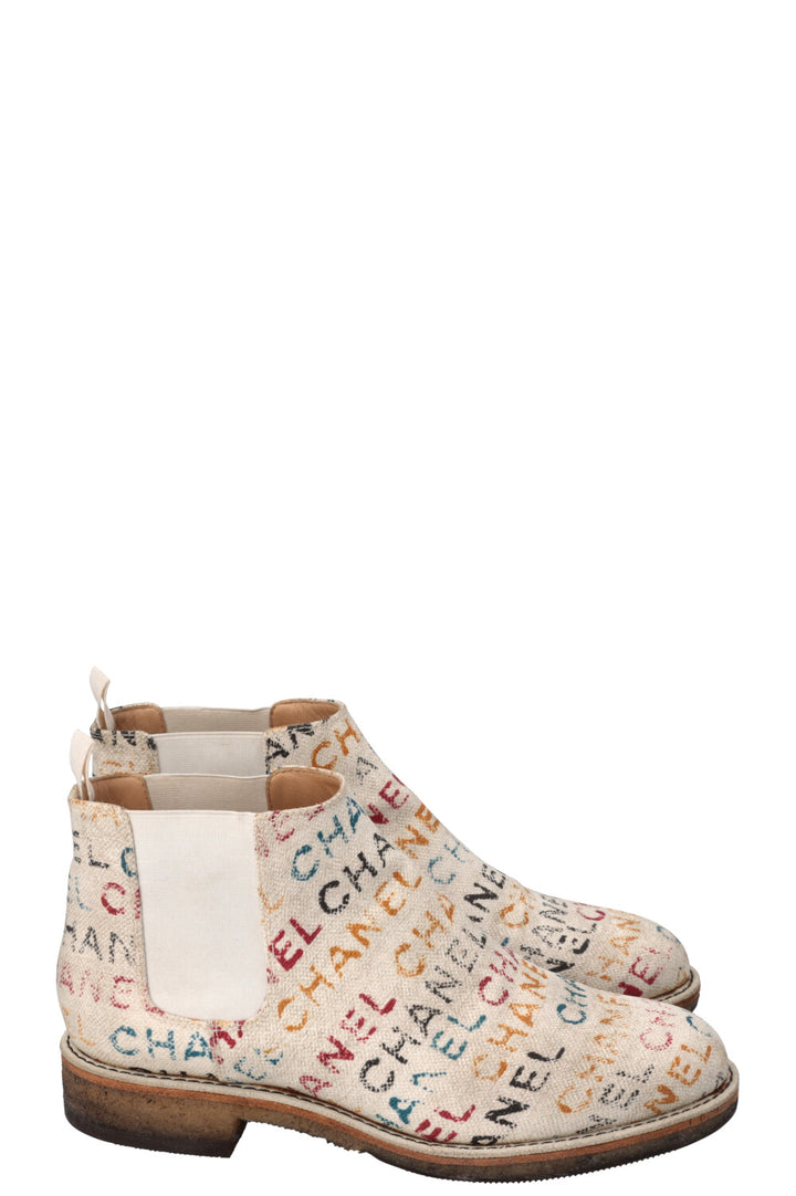 CHANEL Logo Ankle Boots Off-White