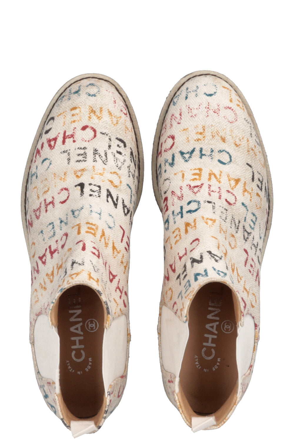 CHANEL Logo Ankle Boots Off-White