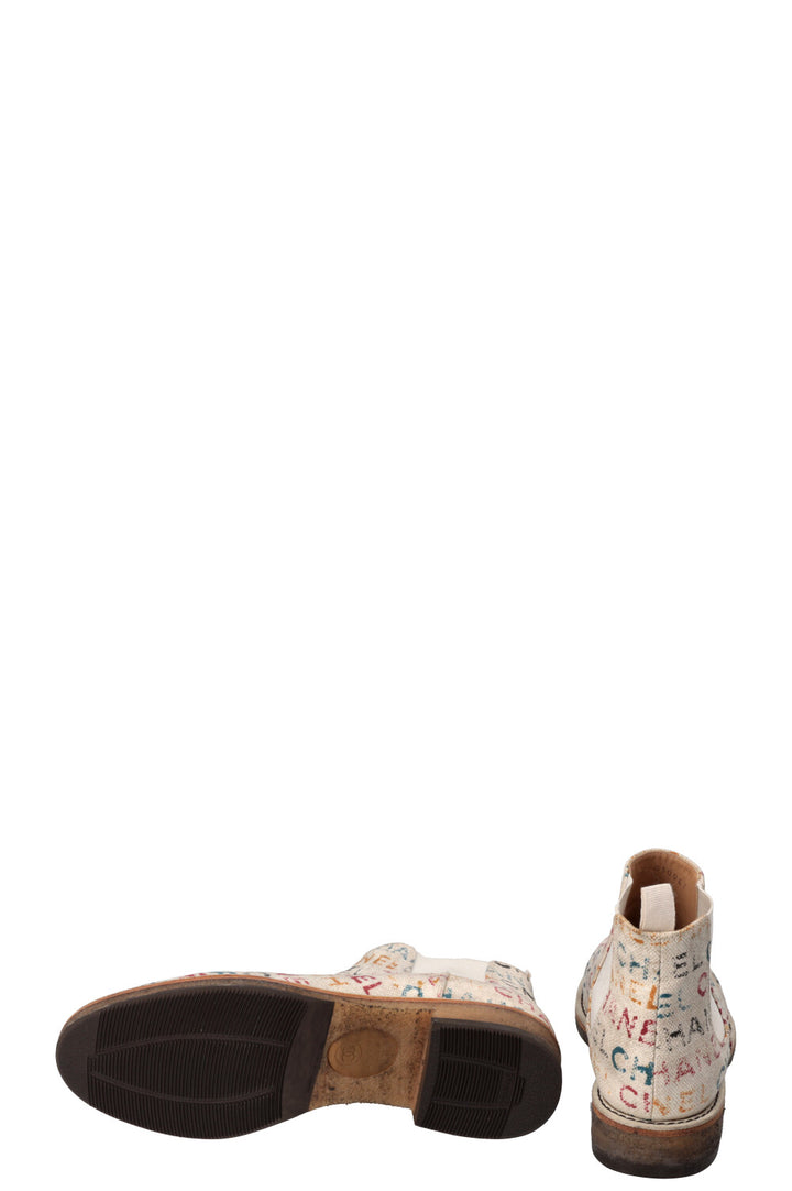 CHANEL Logo Ankle Boots Off-White