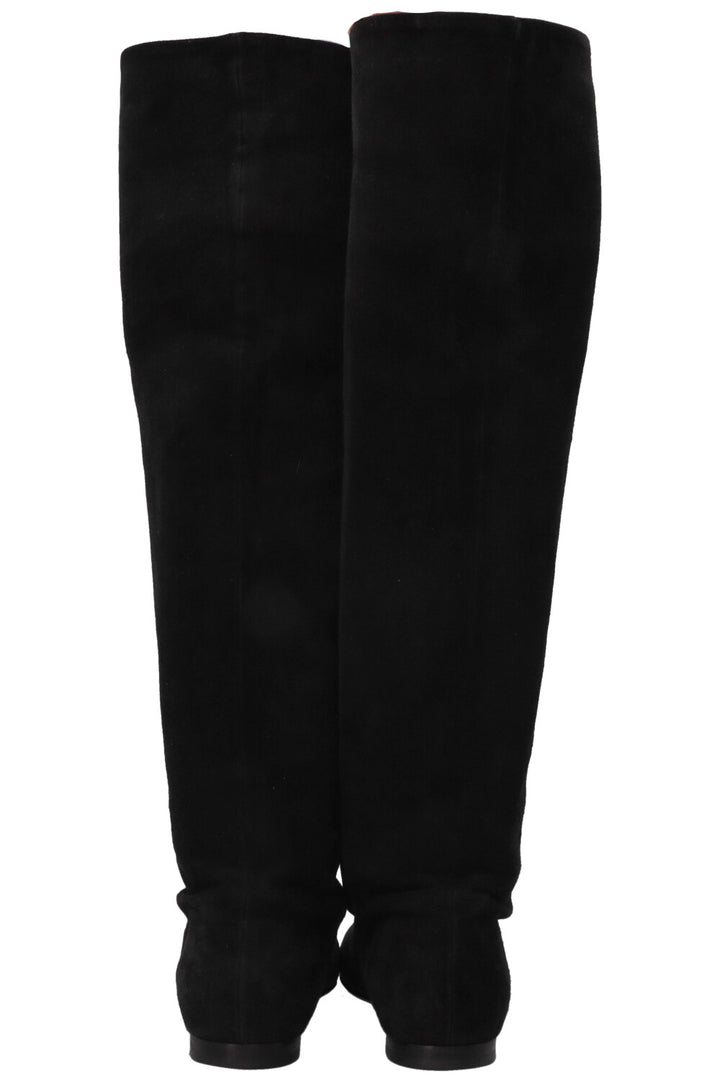 CHANEL Metal Cap CC Knee High Boots Suede Black