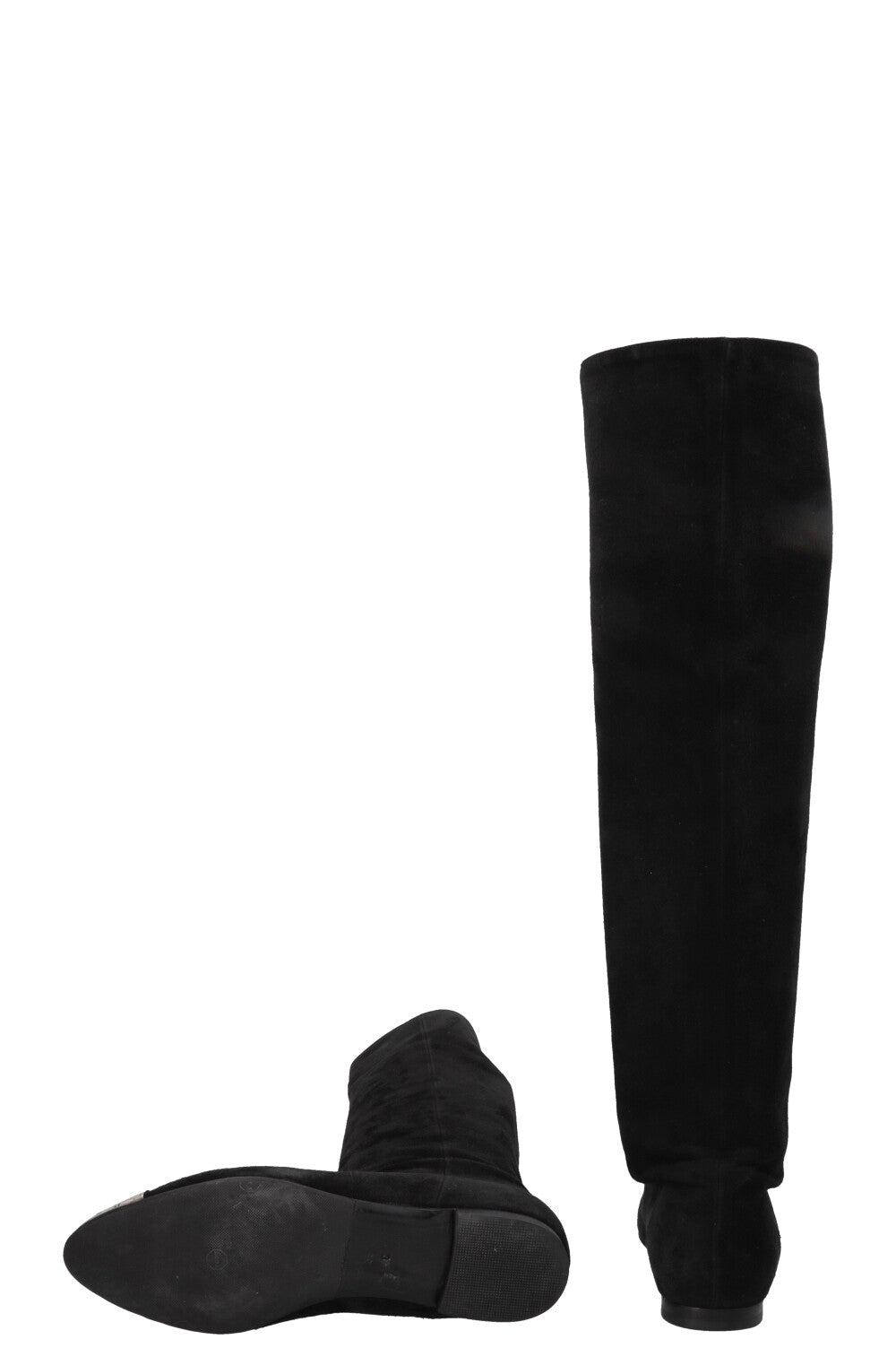 CHANEL Metal Cap CC Knee High Boots Suede Black
