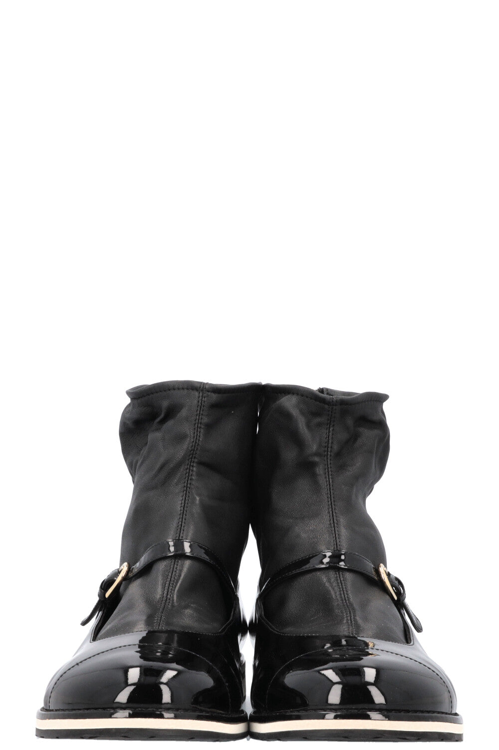 CHANEL Sock Mary Janes Patent Black