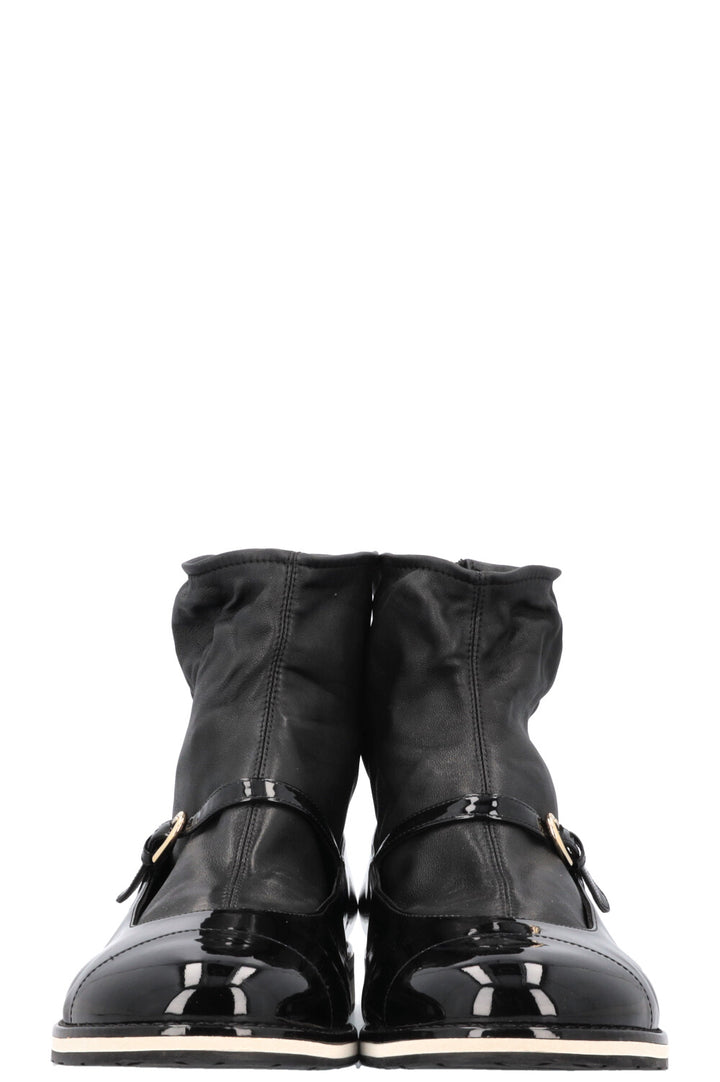CHANEL Sock Mary Janes Patent Black