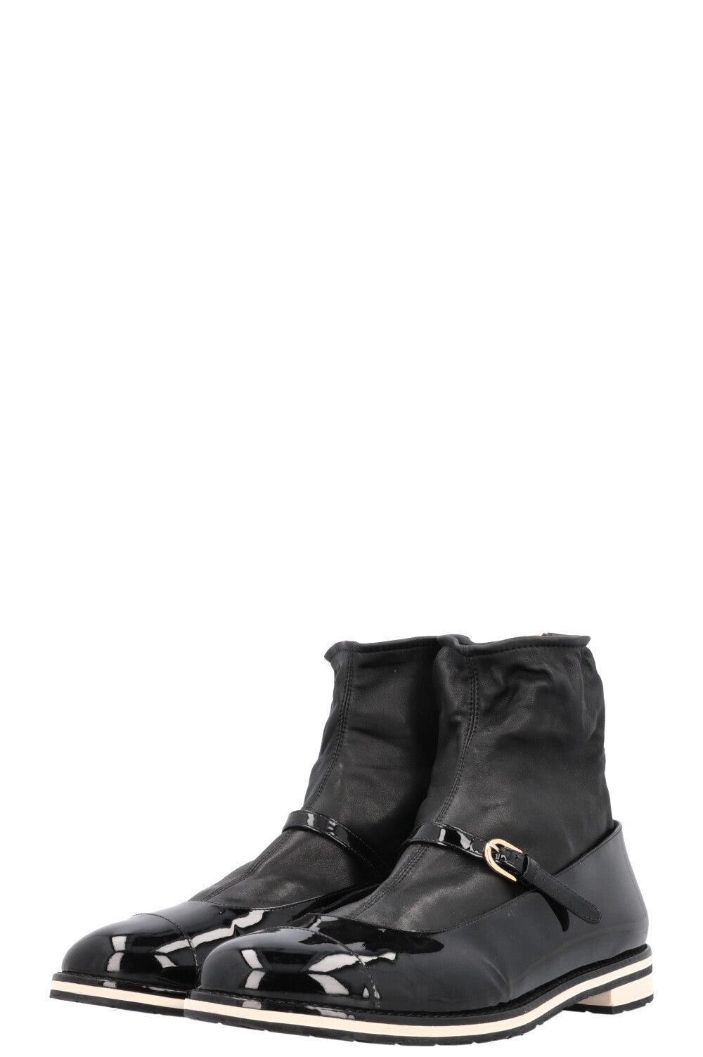 CHANEL Sock Mary Janes Patent Black