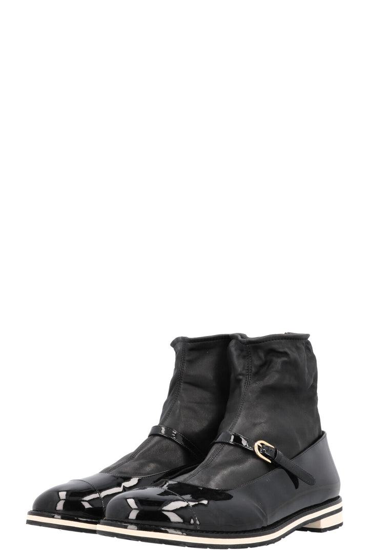 CHANEL Sock Mary Janes Patent Black