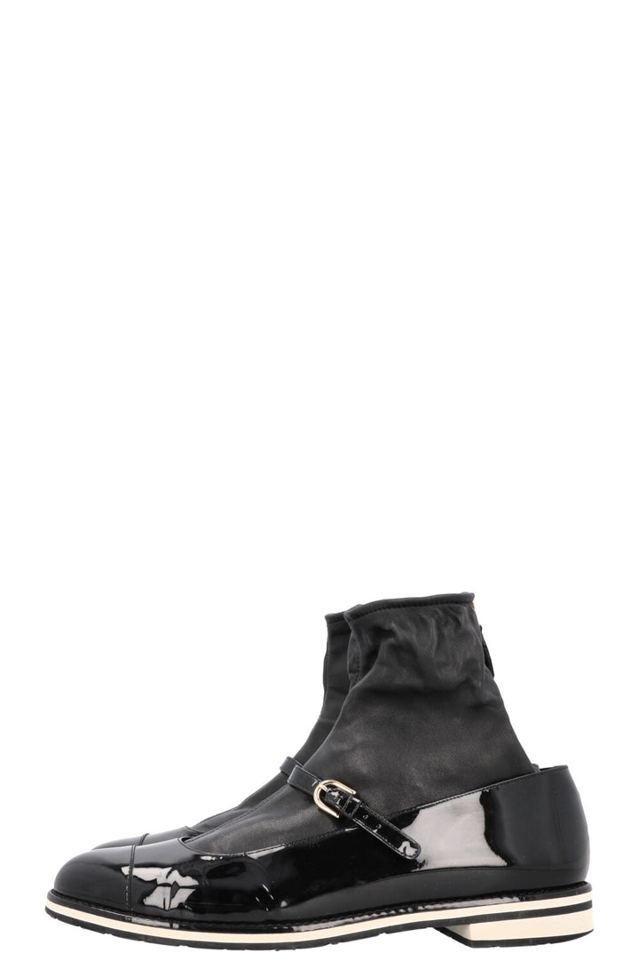 CHANEL Sock Mary Janes Patent Black