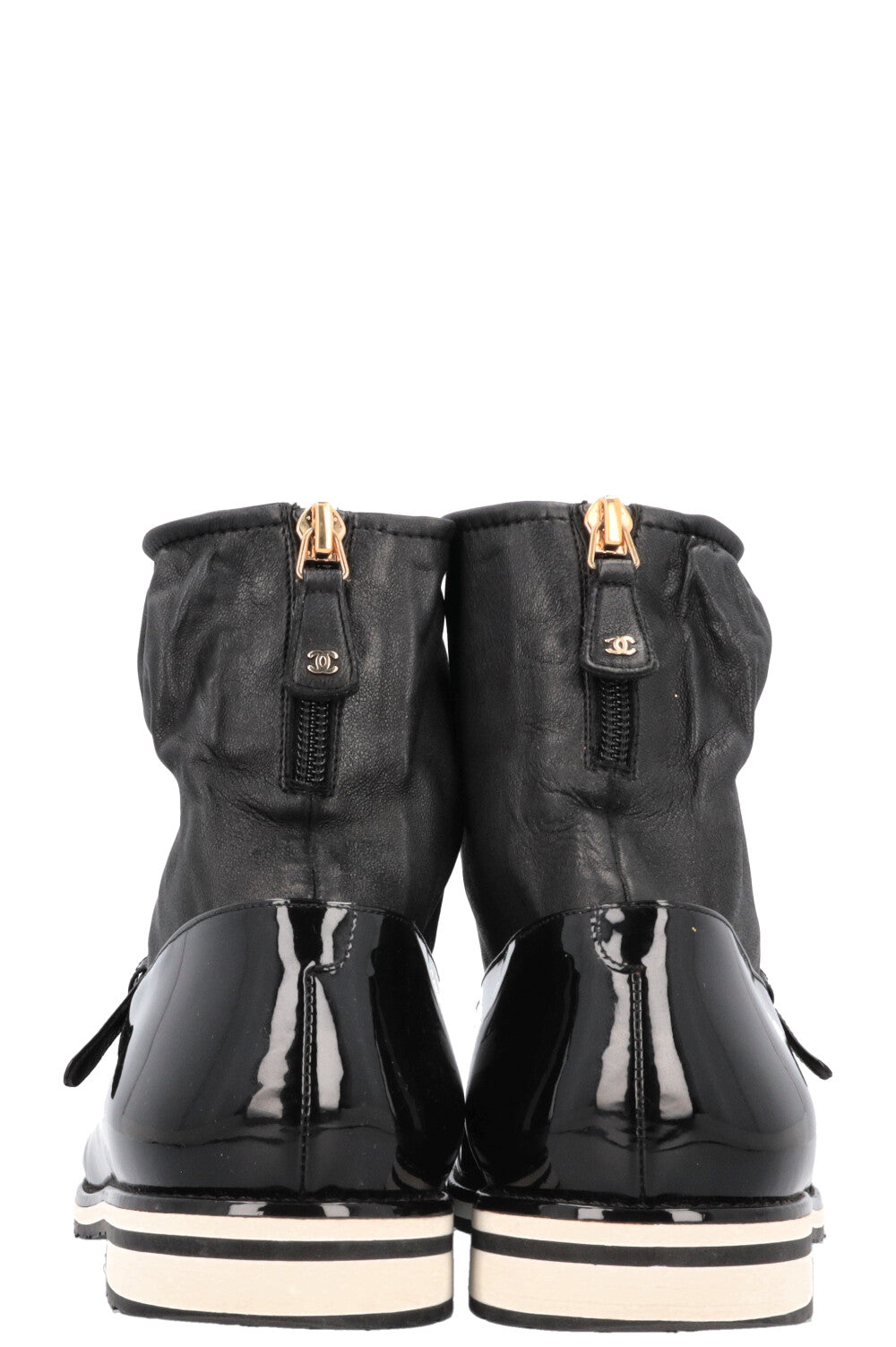 CHANEL Sock Mary Janes Patent Black