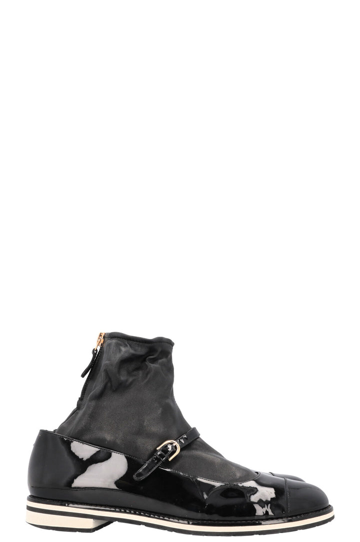 CHANEL Sock Mary Janes Patent Black
