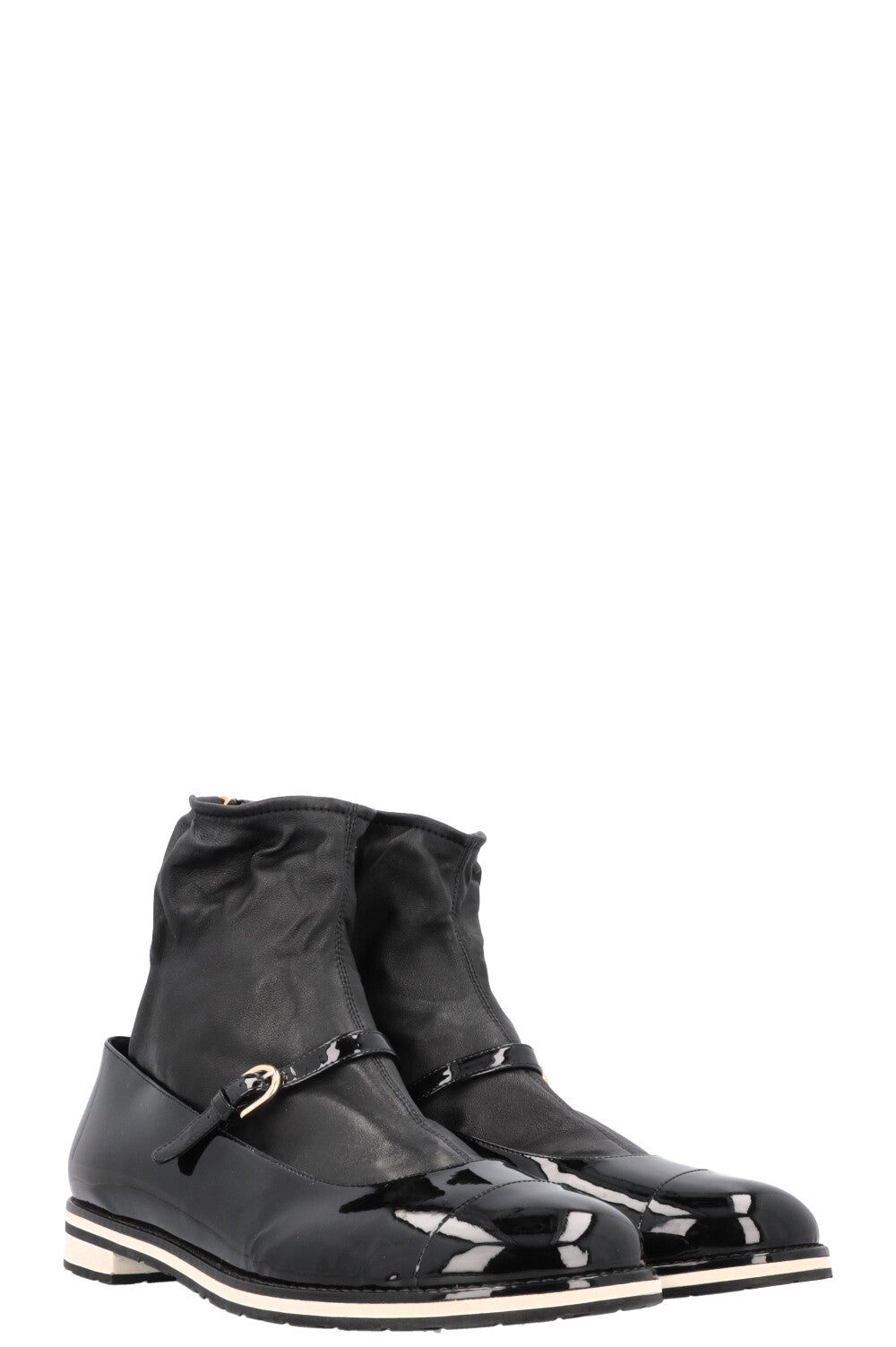 CHANEL Sock Mary Janes Patent Black
