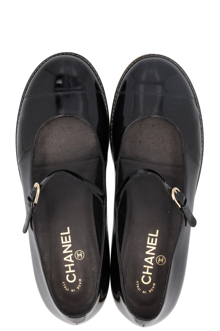 CHANEL Sock Mary Janes Patent Black