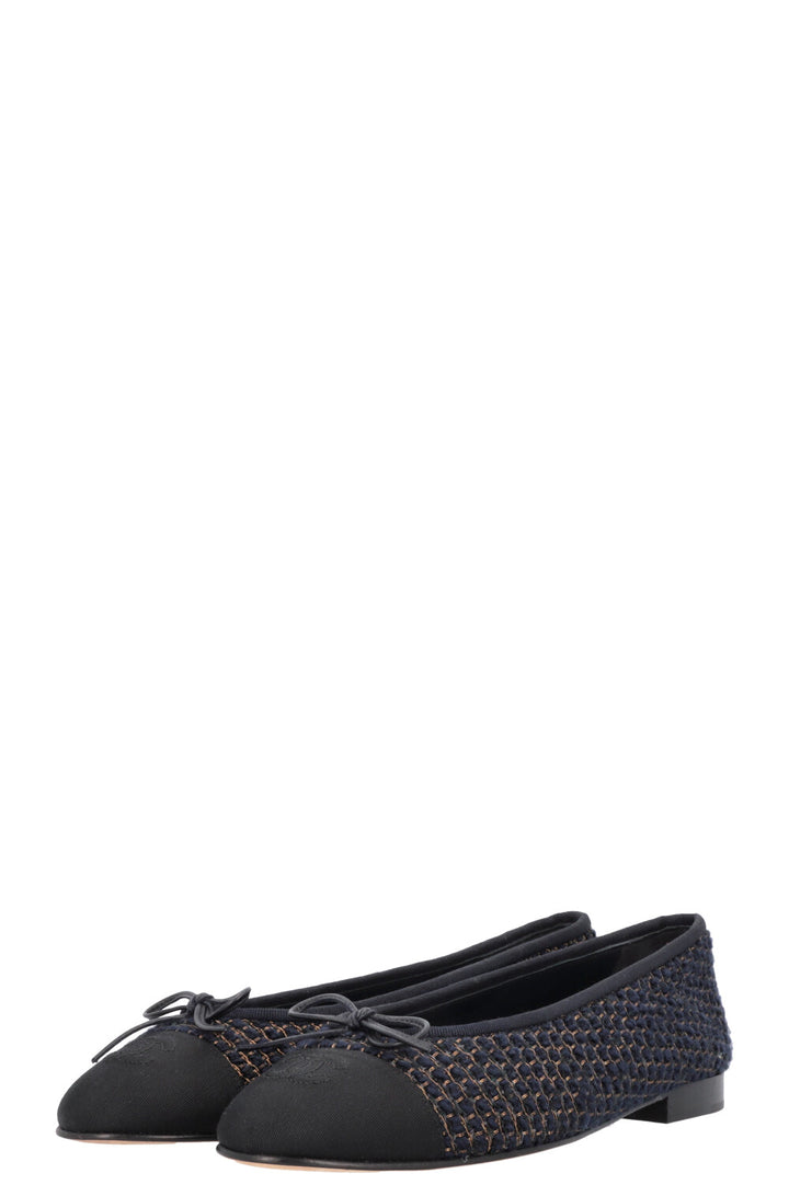 CHANEL Classic Ballet Flats Tweed Navy