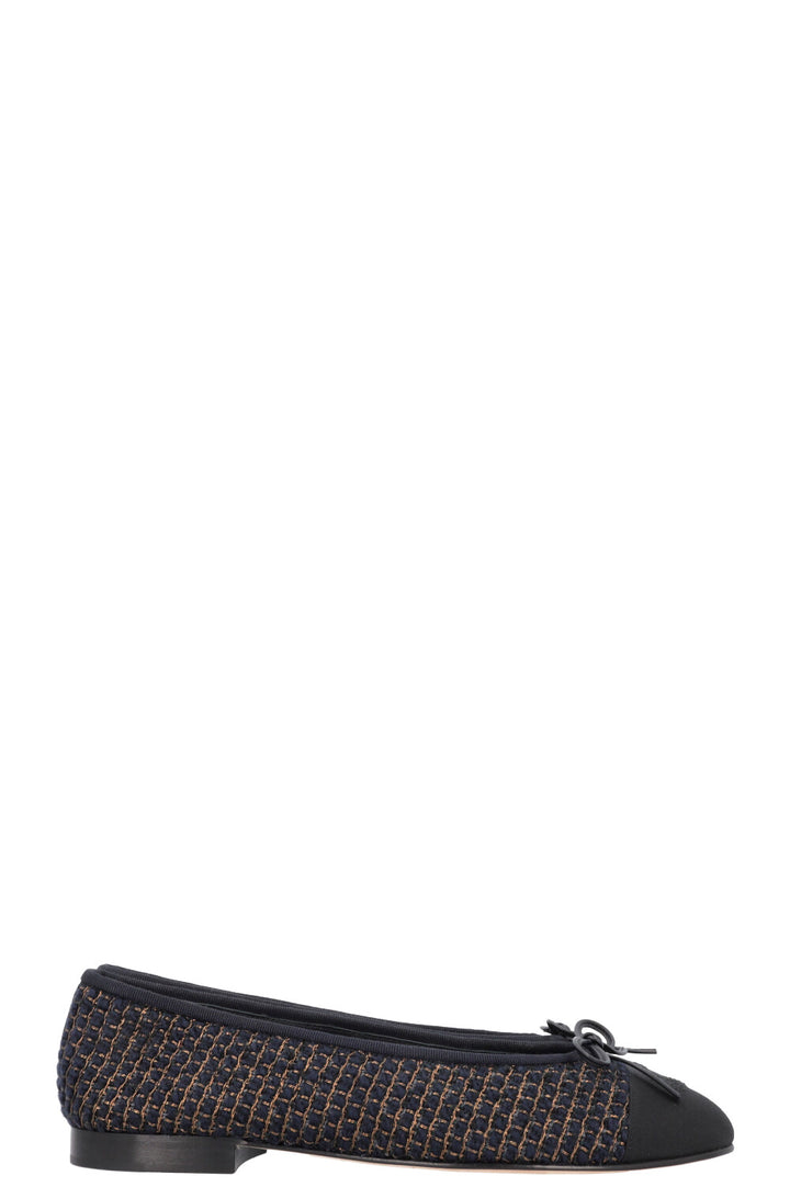 CHANEL Classic Ballet Flats Tweed Navy