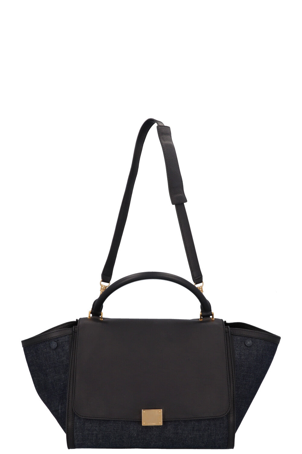 CÉLINE Trapeze Bag Leather Denim Navy Black