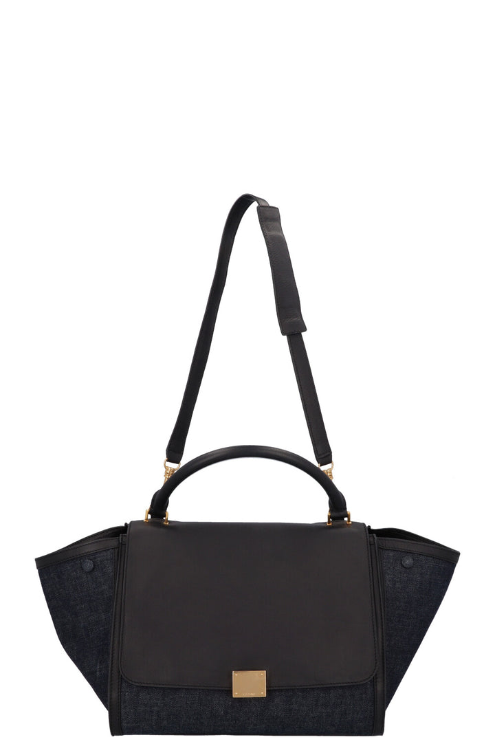 CÉLINE Trapeze Bag Leather Denim Navy Black