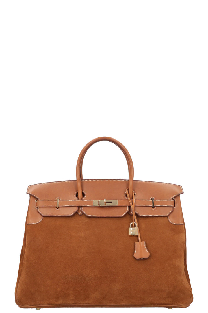 HERMÈS Birkin 40 Grizzly & Barenia Chamois/Fauve