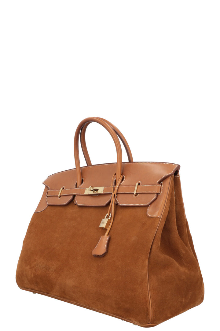 HERMÈS Birkin 40 Grizzly &amp; Barenia Chamois/Fauve