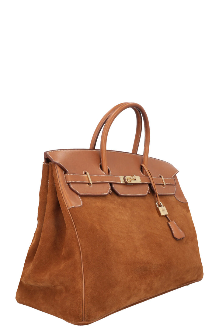 HERMÈS Birkin 40 Grizzly &amp; Barenia Chamois/Fauve