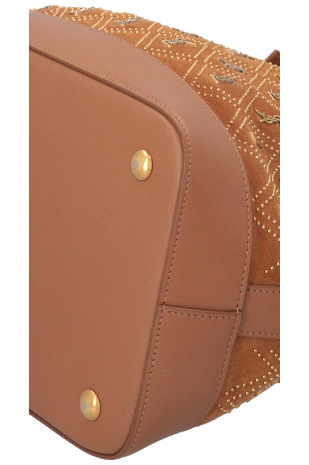 SAINT LAURENT Le Monogramme Studded Bucket Bag Suede Brown