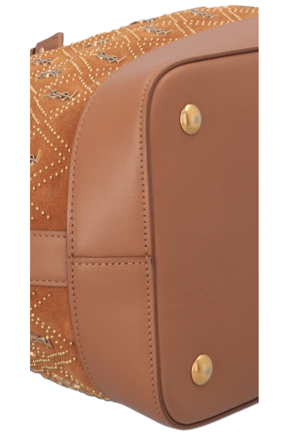 SAINT LAURENT Le Monogramme Studded Bucket Bag Suede Brown