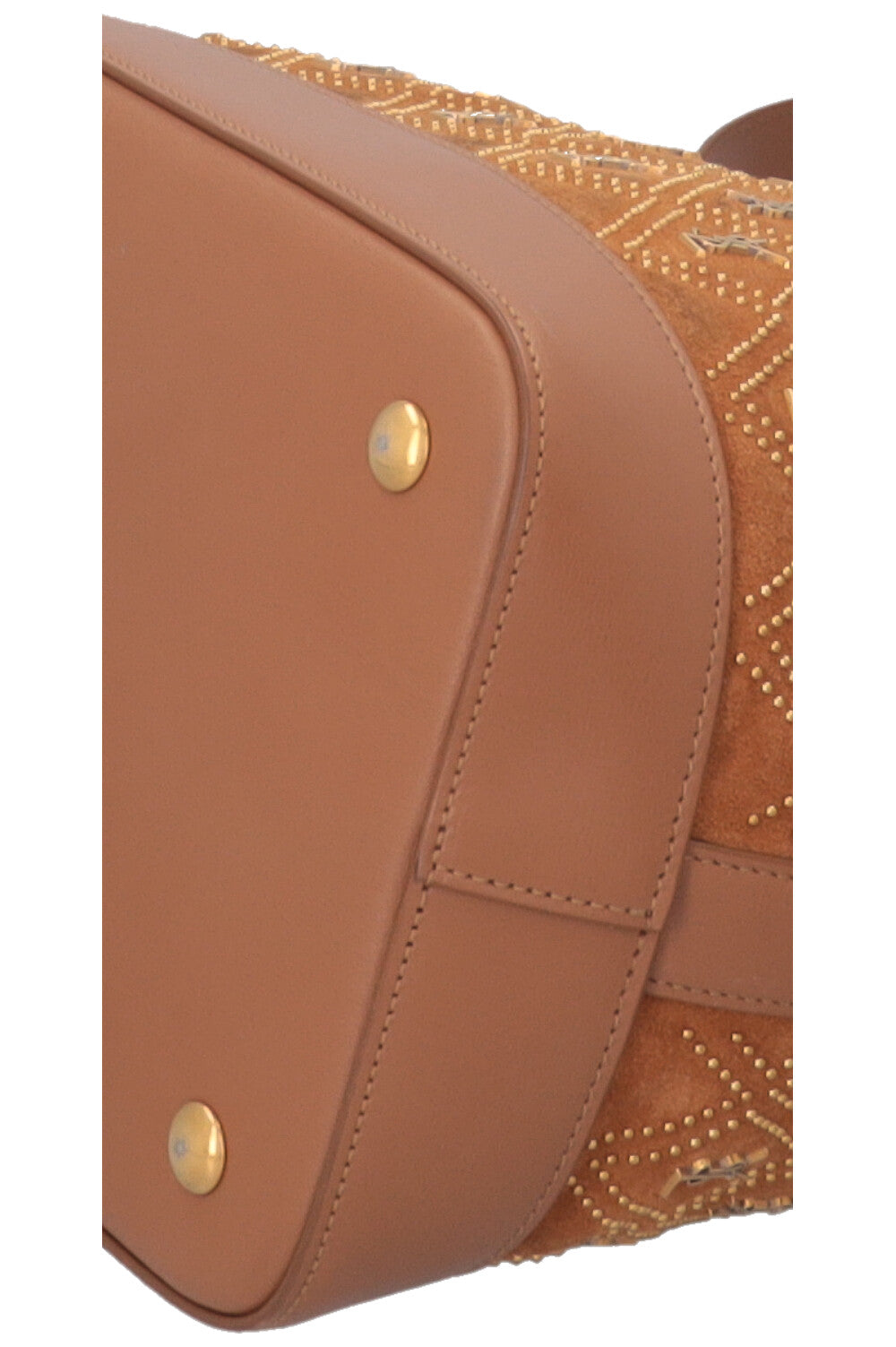 SAINT LAURENT Le Monogramme Studded Bucket Bag Suede Brown