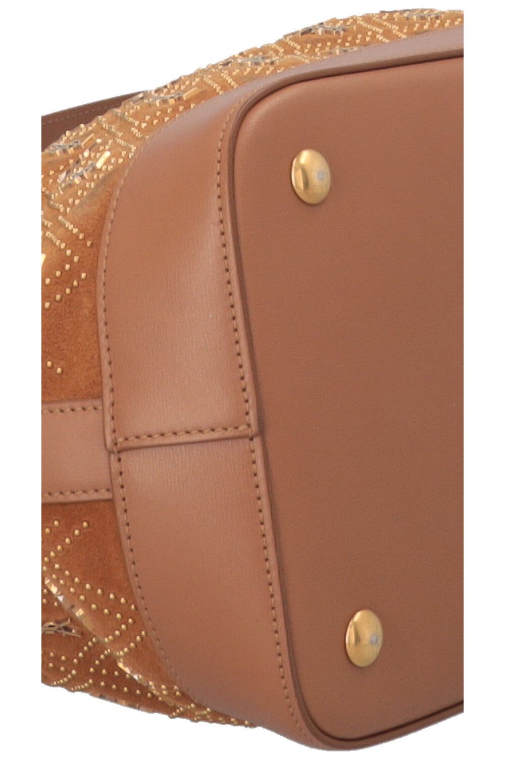 SAINT LAURENT Le Monogramme Studded Bucket Bag Suede Brown