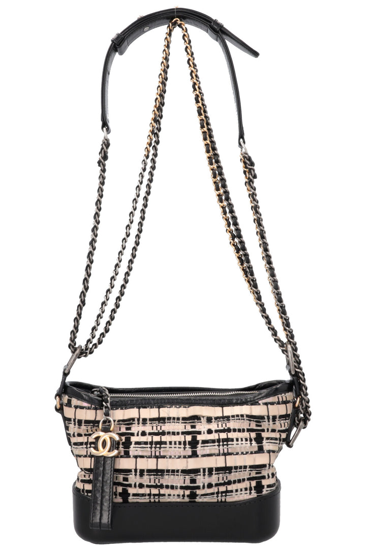 CHANEL 2019 Small Gabrielle Crossbody Bag Tweed Black Ivory