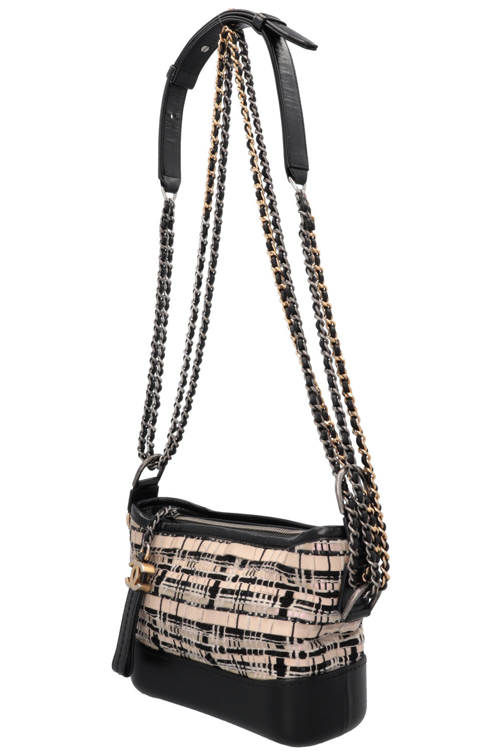 CHANEL 2019 Small Gabrielle Crossbody Bag Tweed Black Ivory