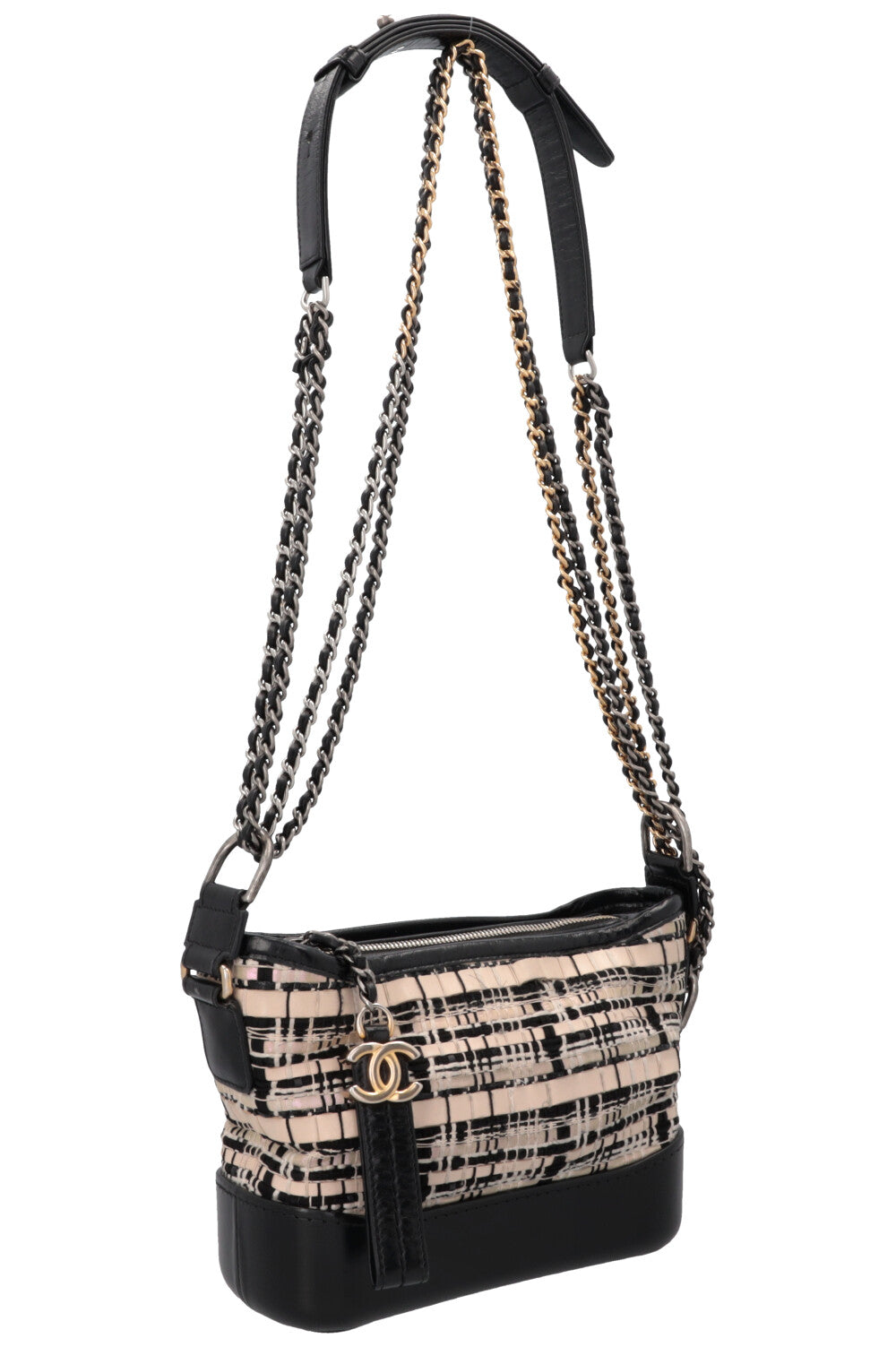 CHANEL 2019 Small Gabrielle Crossbody Bag Tweed Black Ivory