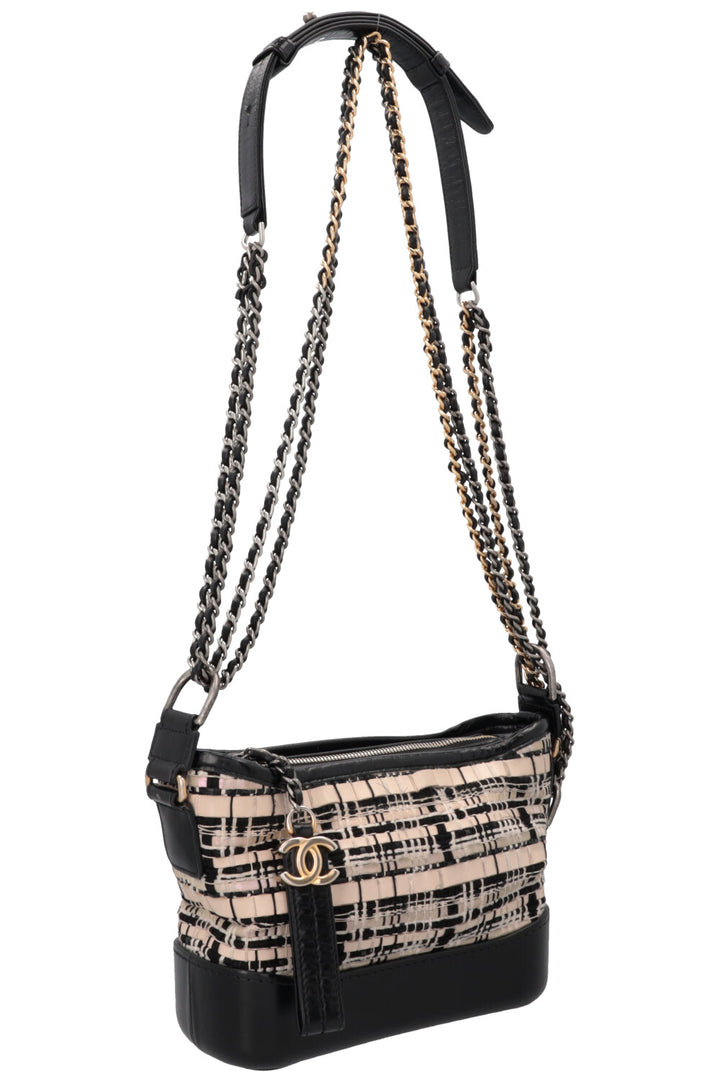 CHANEL 2019 Small Gabrielle Crossbody Bag Tweed Black Ivory