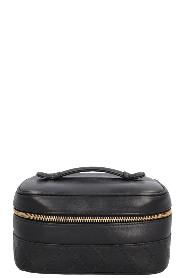 CHANEL Quilted Beauty Case Leather Black