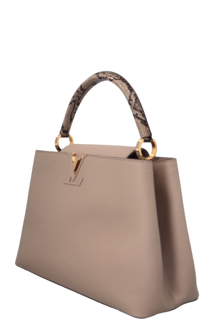 LOUIS VUITTON Capucines GM Python Top Handle Bag Taupe