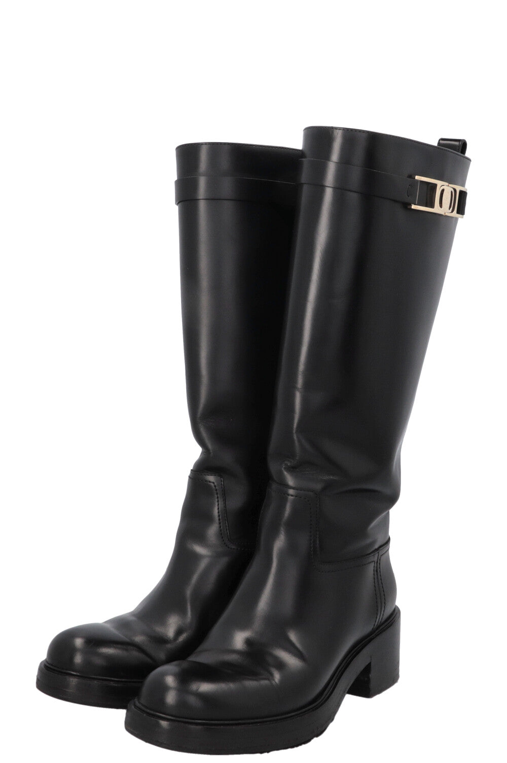 SALVATORE FERRAGAMO Buckled Knee High Boots Black