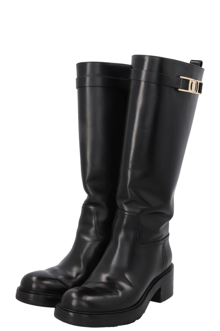 SALVATORE FERRAGAMO Buckled Knee High Boots Black