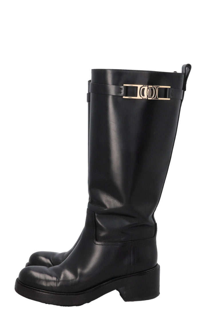 SALVATORE FERRAGAMO Buckled Knee High Boots Black