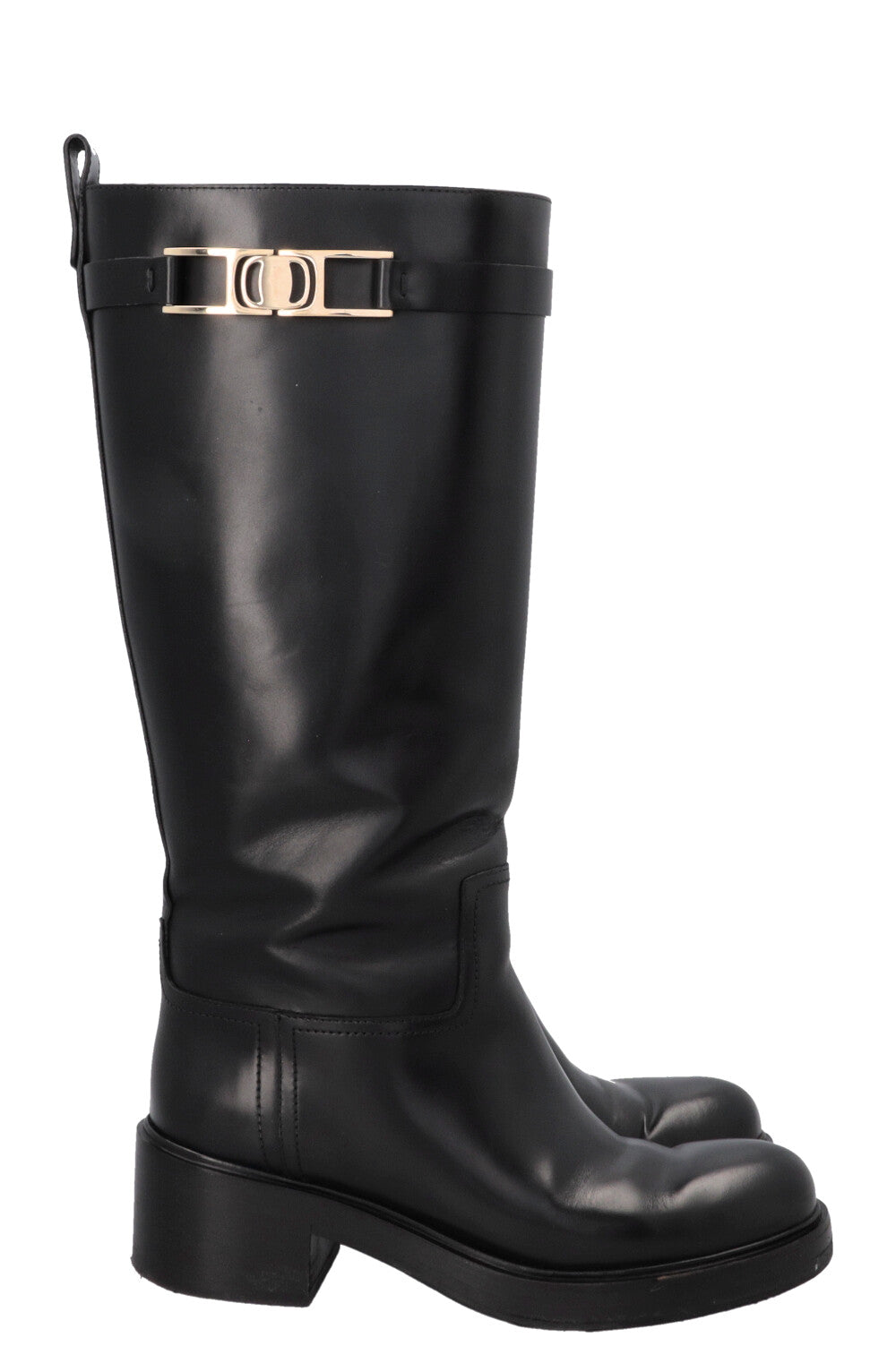 SALVATORE FERRAGAMO Buckled Knee High Boots Black