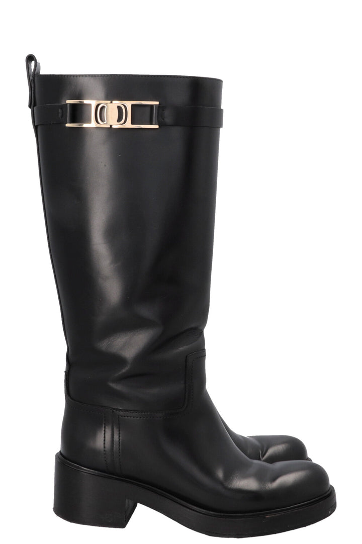 SALVATORE FERRAGAMO Buckled Knee High Boots Black