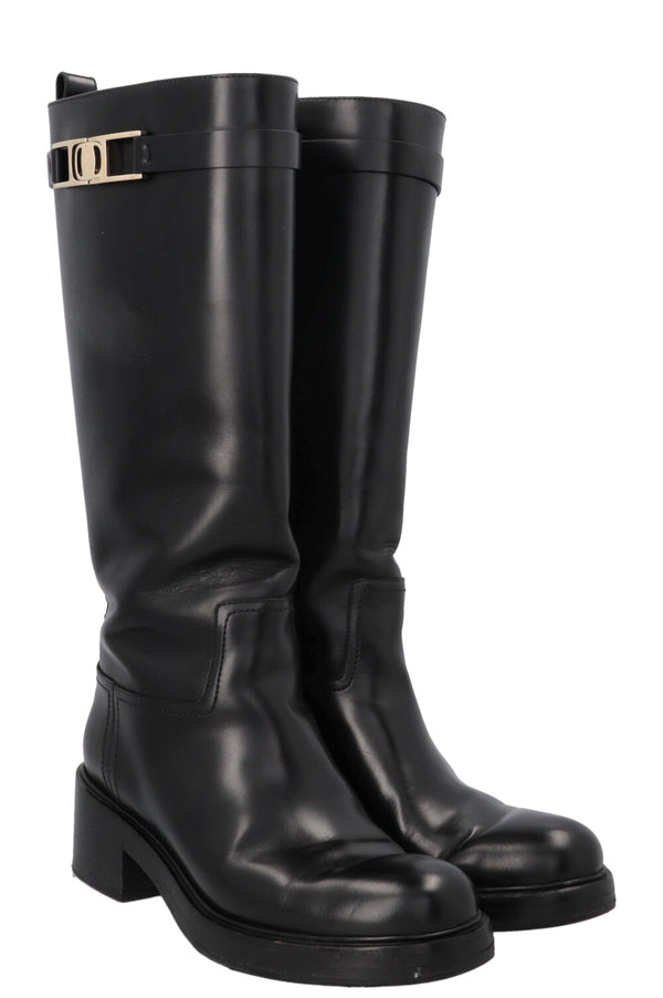 Bottes hautes à boucles noires SALVATORE FERRAGAMO