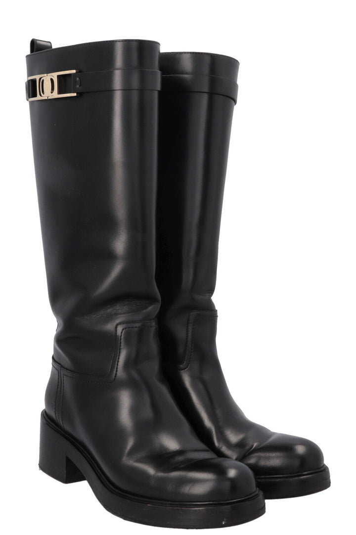 SALVATORE FERRAGAMO Buckled Knee High Boots Black