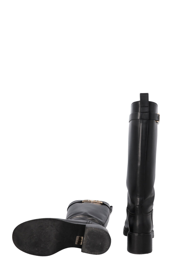 SALVATORE FERRAGAMO Buckled Knee High Boots Black