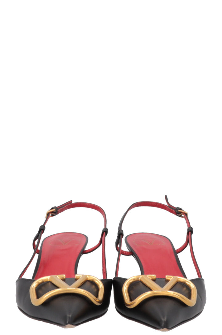 VALENTINO V Logo Signature Slingbacks Black Gold